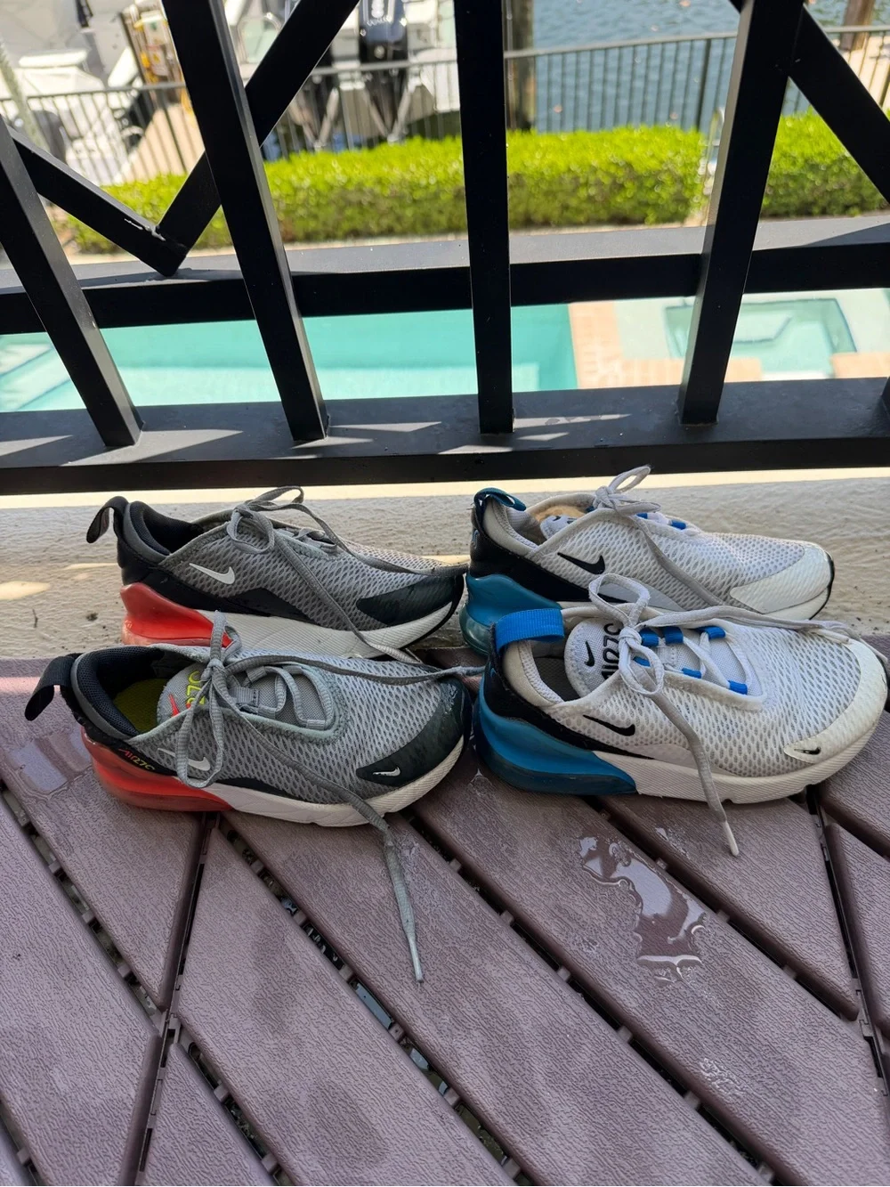 Pair of Nike 270 Sneakers - Gray with Red & White with Blue